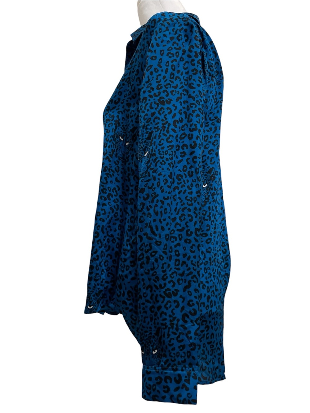 L’Agence 100% Silk Tyler Blue Leopard Print Button Front Blouse - Picture 3 of 11